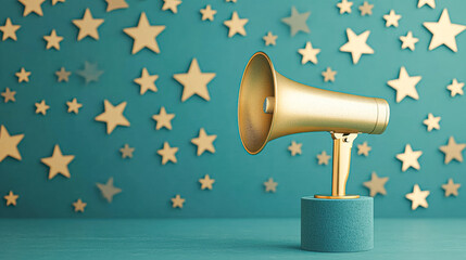 Promoting success golden megaphone among stars creative setting inspiration
