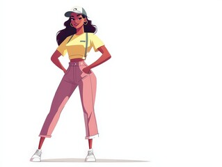 Obraz premium Cartoon people powerful woman illustration isolated on solid white background