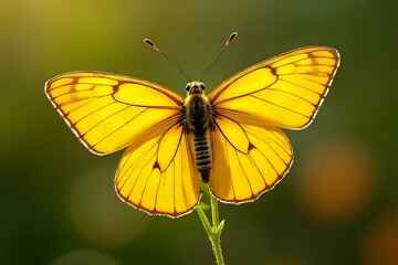 Vibrant Yellow Butterfly Close-up on a Plant Stem