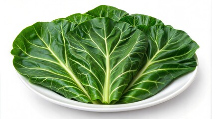 Obraz premium Collard Greens on Plate Isolated. 
