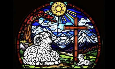 Christian Lamb and Cross Stained Glass Art for Easter Themes