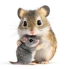 Obraz premium Loving mother mouse hugging baby on white