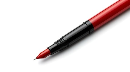 Red pen, writing instrument, close-up, white background, stationery