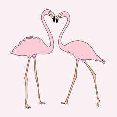 Loving Flamingo Couple Standing Together