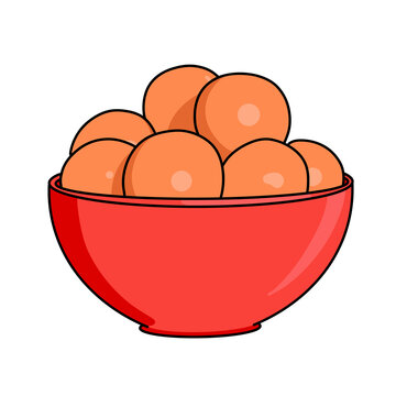 Red Bowl Displaying Vibrant Bright Fresh Oranges Isolated Vector Illustration on White Background