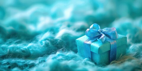 Blue box with a ribbon on top of a blue background