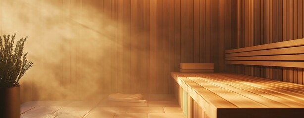 Warm wooden sauna with calming atmosphere.