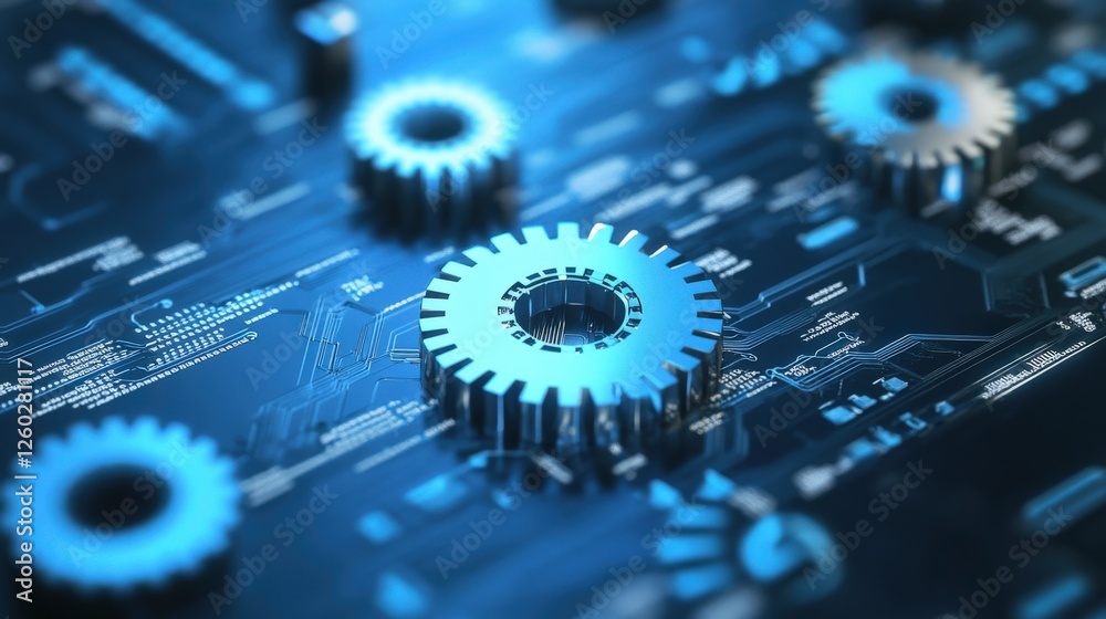 Poster Futuristic Abstract Technology Background with Gears and Circuitry