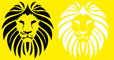 Two stylized lion heads are featured against a bright yellow background