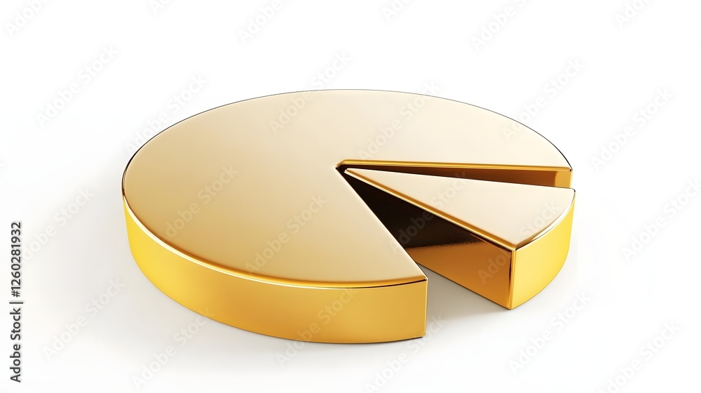 Poster Elegant Golden 3D Pie Chart Infographic for Data Analysis and Business Report  Abstract geometric shape digital financial graph analytics statistics or technology presentation concept