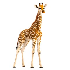 Fototapeta premium Young giraffe standing, white background, safari illustration, children's book