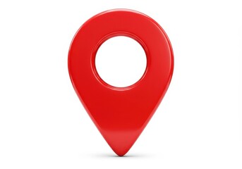 A bold three-dimensional red location pin with a smooth and glossy surface