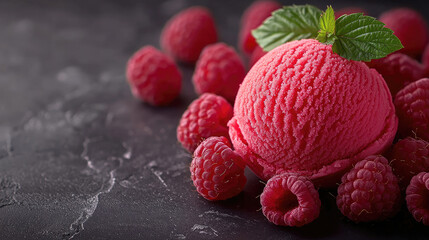 Raspberry ice cream with raspberries
