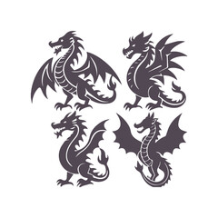 Dragon Silhouette Clipart Set Vector Illustration Collection
