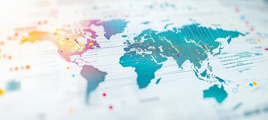 Global Financial Data, Market Analysis, World Map with Charts and Analytics Illustration