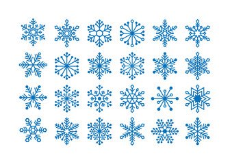 Snowflakes set. Winter flat vector decorations elements. Blue snowflake. Winter snow. Merry Christmas pattern. Vector illustration design style.