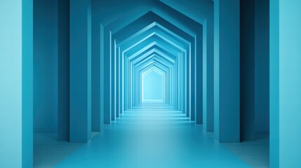 Vibrant Blue Abstract Architectural Corridor with Modern Design