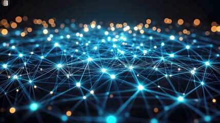 Obraz premium Abstract blue digital network connection. Technology data web with futuristic glowing lines. Cyber connections and systems, ideal background or template for tech visuals.