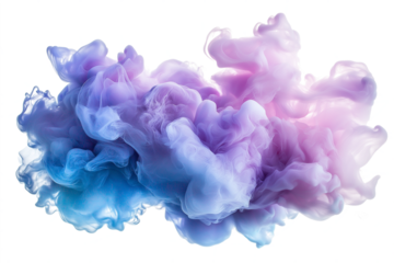 Surreal purple and blue smoke with cosmic textures isolated on transparent white background