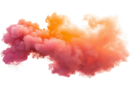 Sunset-inspired fog smoke cloud in warm orange and pink isolated on transparent white background