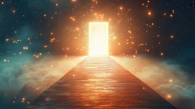 Celestial Doorway awaits a bridge to infinite possibilities! Magical portal sky stars ethereal journey for spiritual or inspirational themed projects.