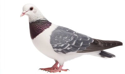 Side view of a pigeon standing against a white background, ideal for educational or design projects