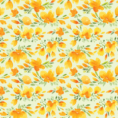 Seamless pattern of California poppies in watercolor