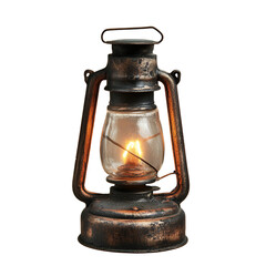 Antique Oil Lantern with Glowing Flame Vintage Metal Lamp Rustic Decor Dark Background