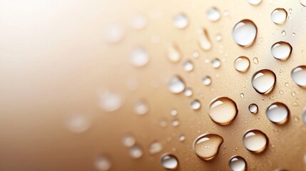  water droplets on a gold background, creating a beautiful and serene atmosphere The droplets are glistening in the light, reflecting the golden hue of the backgrou