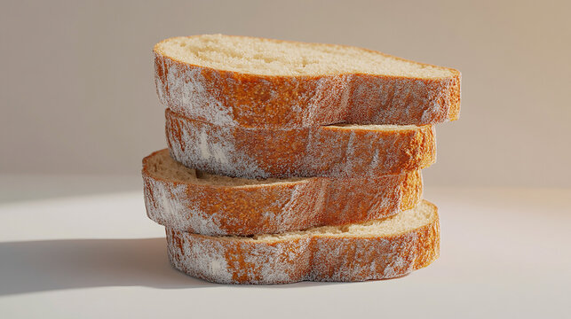 A stack of rustic sourdough bread slices with a thic