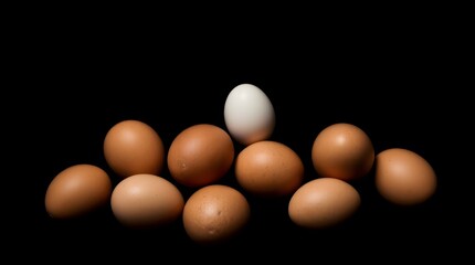 Fresh Chicken Eggs with Brown Shells and One White Egg