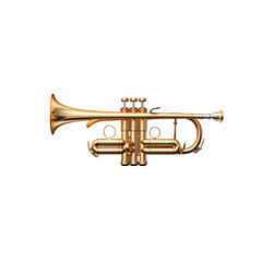 Obraz premium Golden trumpet brass musical instrument isolated transparent background close up studio shot