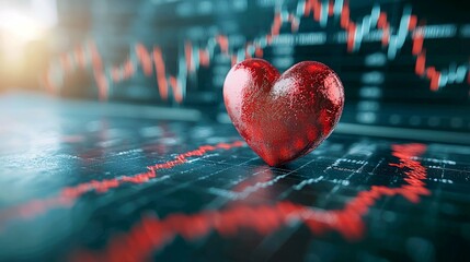 The Heart of Finance: Navigating Risk and Reward in the Stock Market. A visual representation of the emotional investment in trading and the potential for both success and failure.