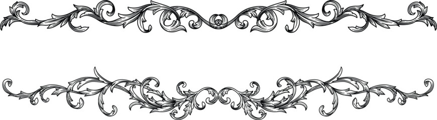 Crest or filigree scroll heraldic, Victorian damask border frame hand drawn engraving design. Classic baroque decoration ornament vector illustration. Tattoo design