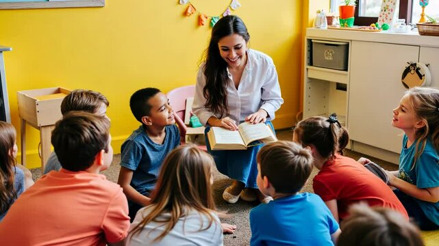 Teacher Reading a Book to Students
