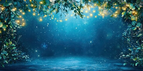 Blue background with a tree and snow