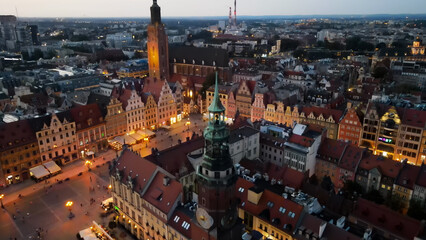 Fototapeta premium evening view of the Old Town illumination of Wroclaw Poland