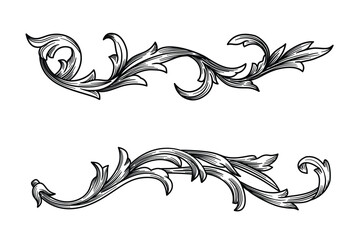 Decorative design Japanese filigree calligraphic heraldic swirl vector illustration. Vintage Baroque Victorian engraving ornament floral leaf pattern