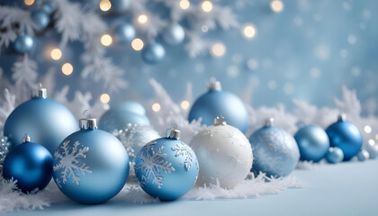 festive winter holiday decorations with ornate snowflake designs against shimmering bokeh backdrop