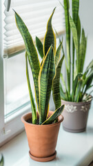 Sansevieria Tricolor Snake Plant indoors.Urban Jungle concept. Home plant.