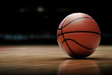 Obraz premium Basketball on wooden court, indoors