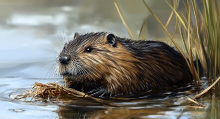 Nutria #04. Beaver Rat Muskrat Rodent on Shore, Fur Animal Game Viewing