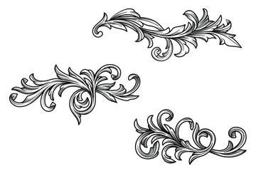 Set of retro victorian ornamental. baroque damask decoration element, flourishes calligraphic. Vintage engraving design collection for carving, certificate, poster, invitations, banner, logotypes