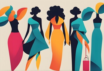 stylized female silhouettes in bright colors representing freedom and feminism