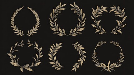 Obraz premium Olive Wreath. Antiquity Collection of Elegance Wreath Set with Classical Elements