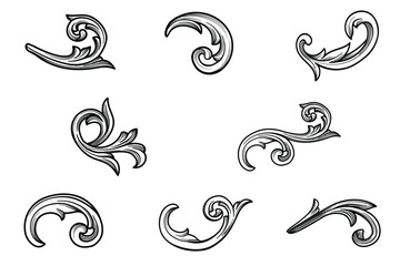Fototapeta premium Set Swirl, scroll floral classic element. Victorian ornamental borders frame. Vintage decorative baroque engraved vector illustration