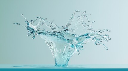 Water droplets collide and soar, forming a captivating abstract splash that exudes energy and tranquility. The blue background enhances the fluid artistry of the moment
