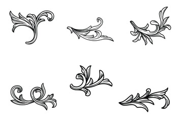 Black ink hand drawing Japanese filigree calligraphic vector illustration. Victorian baroque engraving  decoration classic ornamental