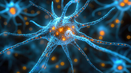 Visual representation of a neural network as a fractal of expanding digital neurons with chaotic patterns and glowing colors