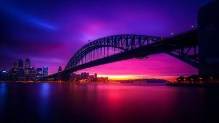 Obraz premium Magnificent urban vista with a vibrant city bridge at twilight